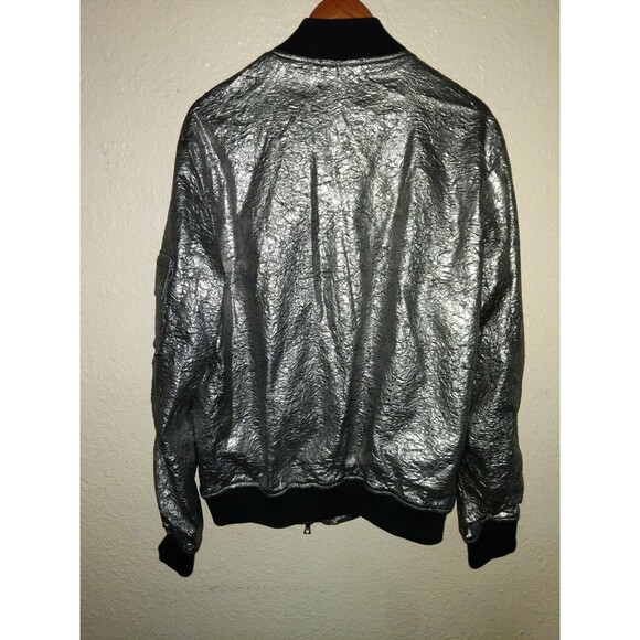 Men's 3.PARADIS Paris Runway Bomber Silver Foil Metallic L Large Jacket Coat - Picture 3 of 7